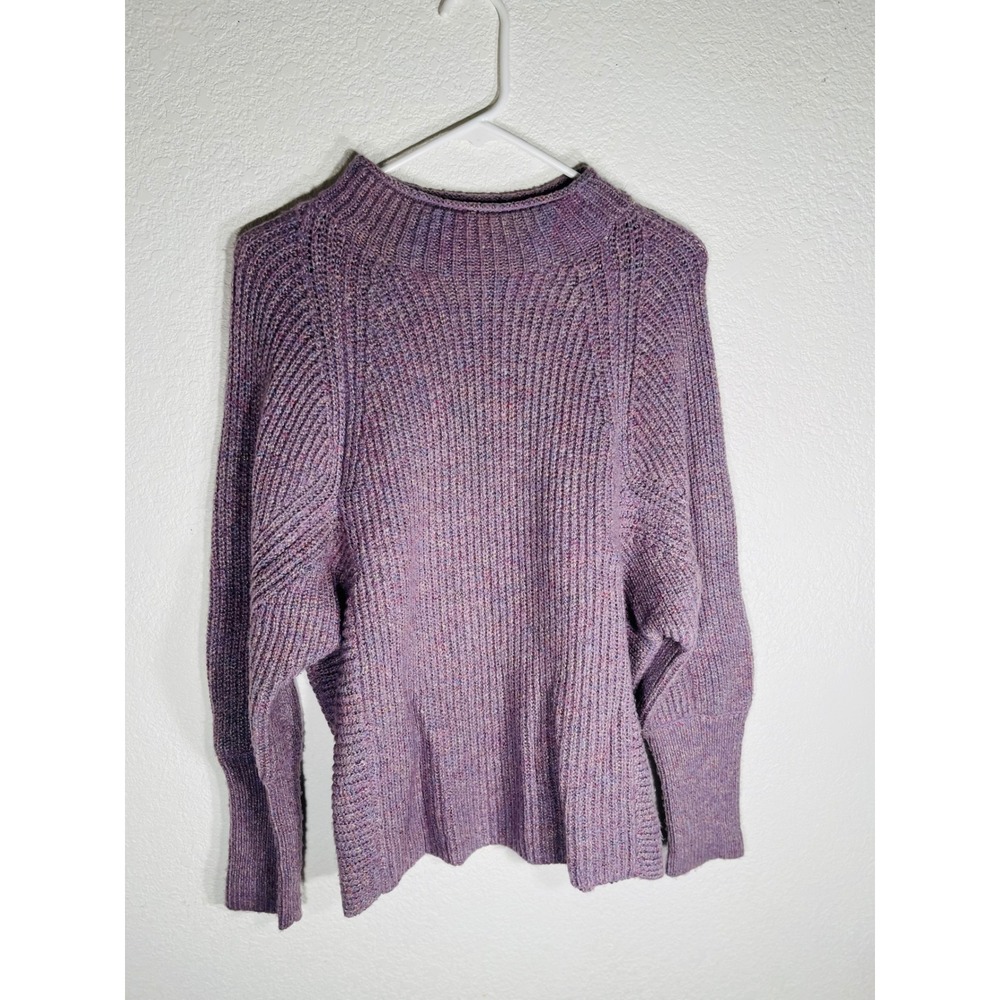 Chico's Size 1 (Medium) Purple Tweed Ribbed Mock Neck Dolman Sweater